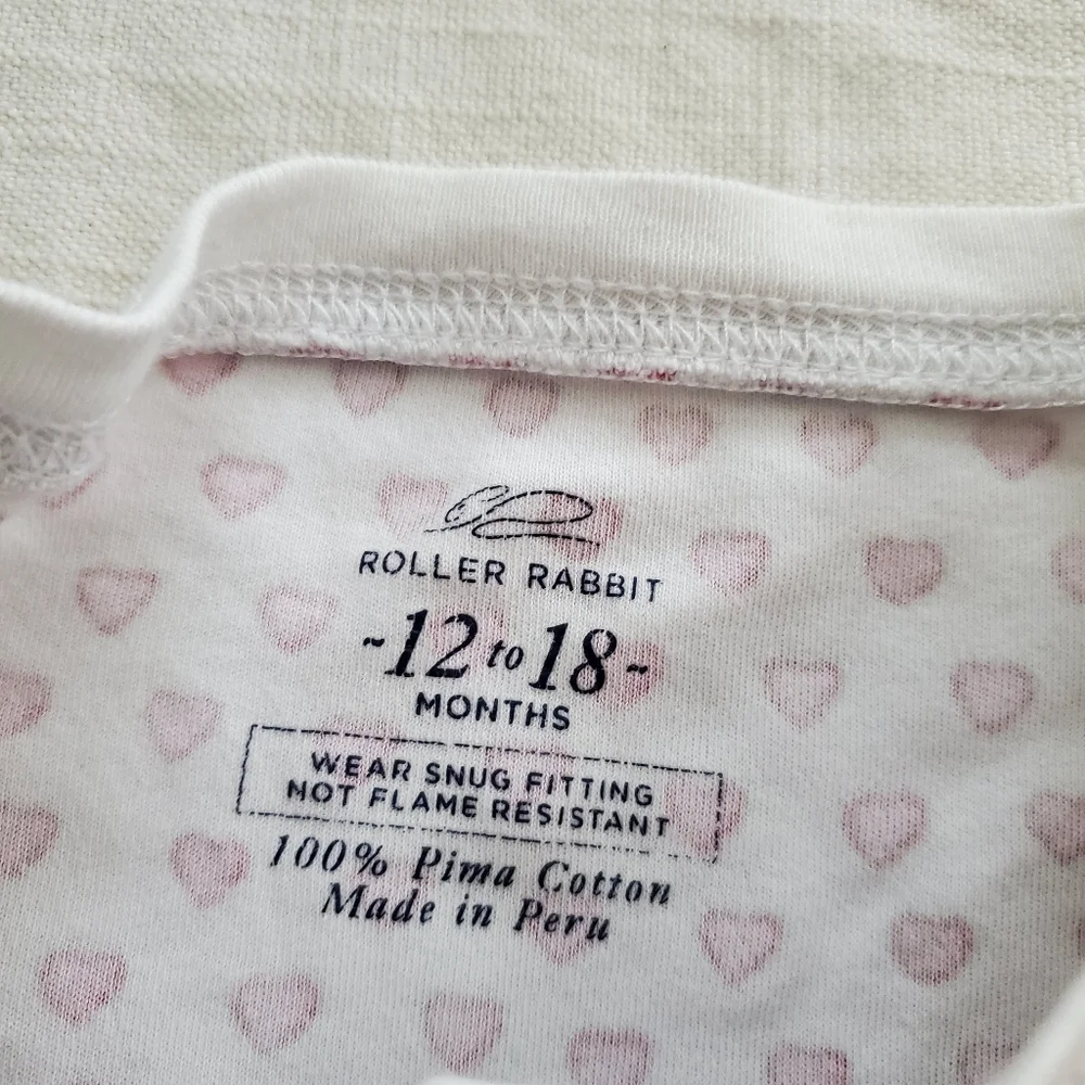 Roller Rabbit Heart Print Pajamas - Pink and White 12 18 Months